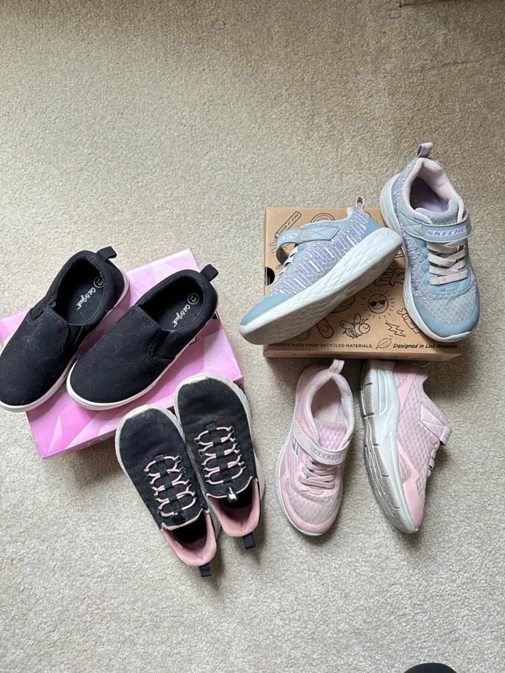 Skechers Kids Light Grey and Pink Athletic Sneakers